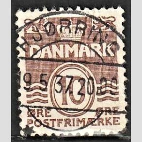 FRIMRKER DANMARK | 1937 - AFA 235 - Blgelinie 10 re brun - Pragt Stemplet Hjrring