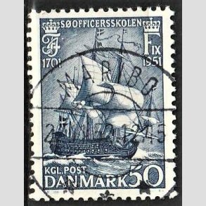 FRIMRKER DANMARK | 1951 - AFA 329 - Sofficerskolen 250 r - 50 re bl - Pragt Stemplet Maribo