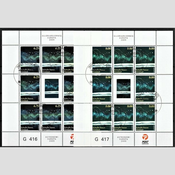 FRIMRKER GRNLAND | 2009 - SMARK NR. 15+16 - Europa, Astronomi. - 8 x (AFA 531 + AFA 532) flerfarvet - Lux Stemplet