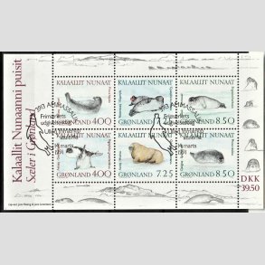 FRIM�RKER GR�NLAND | 1991 - AFA 217 - Gr�nlandske s�ler. - Miniark flerfarvet - Lux Stemplet