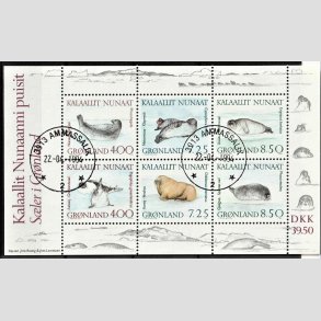 FRIM�RKER GR�NLAND | 1991 - AFA 217 - Gr�nlandske s�ler. - Miniark flerfarvet - Lux Stemplet