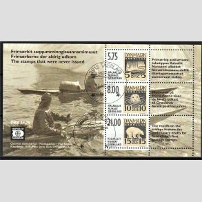 FRIM�RKER GR�NLAND | 2001 - AFA 382 - Frim�rkerne der aldrig udkom. - Miniark 34,75 kr. flerfarvet - P�nt stemplet