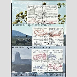 FRIM�RKER GR�NLAND | 1999-2001 - AFA 348,356,372 - Arktiske vikinger I,II og III. - Miniark flerfarvet - P�nt Stemplet