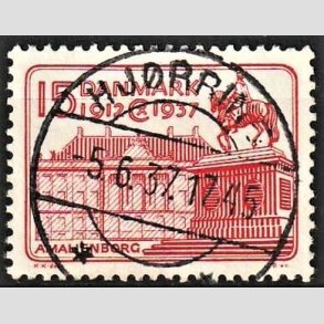 FRIM�RKER DANMARK | 1937 - AFA 241 - Chr. X 25 �re jubil�um 15 �re r�d - Lux Stemplet Hj�rring