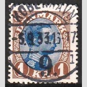 FRIMRKER DANMARK | 1921-22 - AFA 131a - Chr. X 1 Kr. brun/bl Type II - Lux Stemplet