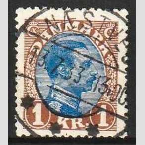 FRIMRKER DANMARK | 1921-22 - AFA 131a - Chr. X 1 Kr. brun/bl Type II - Lux Stemplet Nstved
