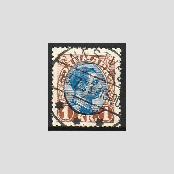 FRIMRKER DANMARK | 1921-22 - AFA 131a - Chr. X 1 Kr. brun/bl Type II - Lux Stemplet Nstved