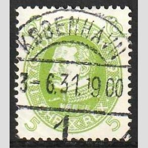 FRIMRKER DANMARK | 1930 - AFA 186 - Chr. X 60 r 5 re lysgrn - Lux Stemplet 