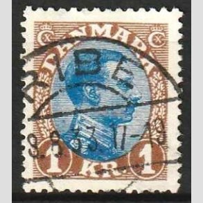 FRIMRKER DANMARK | 1921-22 - AFA 131a - Chr. X 1 Kr. brun/bl Type II - Lux Stemplet Ribe