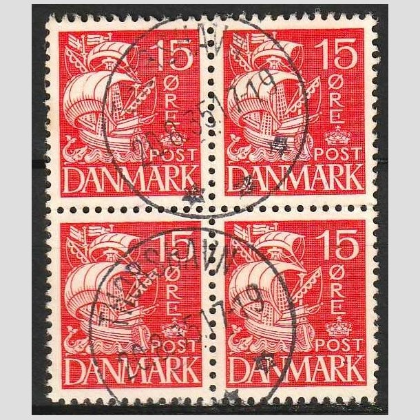 FRIMRKER DANMARK | 1937-40 - AFA 203a - Karavel 15 re rd Type II i 4-blok - Lux Stemplet Thorshavn