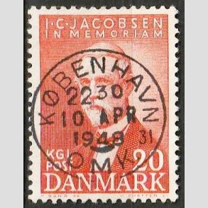 FRIM�RKER DANMARK | 1947 - AFA 305 - I. C. Jacobsen - 20 �re brunr�d - Pragt Stemplet 