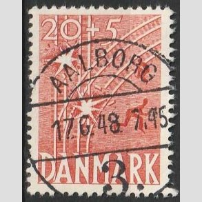 FRIM�RKER DANMARK | 1947 - AFA 300 - Modstandsbev�gelsen - 20 + 5 �re r�d - Pragt Stemplet Aalborg