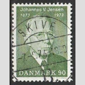 FRIM�RKER DANMARK | 1973 - AFA 542 - Johannes V. Jensen - 90 �re gr�n - Pragt Stemplet Skive