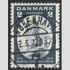 FRIM�RKER DANMARK | 1970 - AFA 508 - Bertel Thorvaldsen - 2 Kr. bl� - Lux Stemplet 