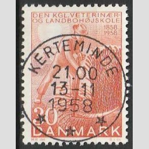 FRIM�RKER DANMARK | 1958 - AFA 372 - Landboh�jskolen 100 �r - 30 �re r�d - Pragt Stemplet Kerteminde