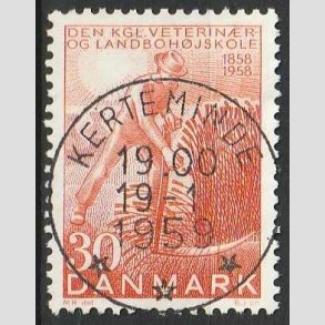 FRIM�RKER DANMARK | 1958 - AFA 372 - Landboh�jskolen 100 �r - 30 �re r�d - Pragt Stemplet Kerteminde