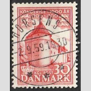 FRIM�RKER DANMARK | 1953-56 - AFA 349 - Kongeriget 1000 �r - 30 �re r�d - Pragt Stemplet Horsens