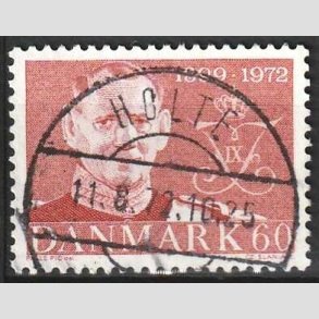 FRIM�RKER DANMARK | 1972 - AFA 522 - Frederik IX mindeudgave - 60 �re brunr�d - Pragt Stemplet Holte