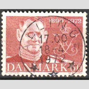 FRIM�RKER DANMARK | 1972 - AFA 522 - Frederik IX mindeudgave - 60 �re brunr�d - Pragt Stemplet Allinge