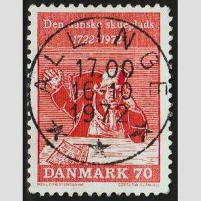 FRIM�RKER DANMARK | 1972 - AFA 532 - Holbergs komedier - 70 �re r�d - Lux Stemplet Allinge