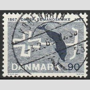 FRIM�RKER DANMARK | 1967 - AFA 468 - Dansk S�mandskirke 100 �r. - 90 �re bl� - Pragt Stemplet K�benhavn