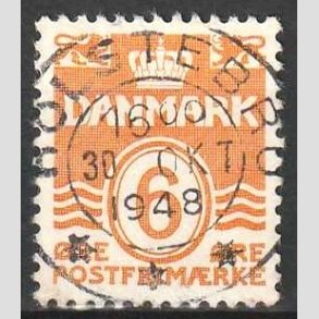 FRIM�RKER DANMARK | 1940 - AFA 254 - B�lgelinie 6 �re orangegul - Lux Stemplet Holstebro