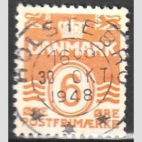 FRIM�RKER DANMARK | 1940 - AFA 254 - B�lgelinie 6 �re orangegul - Lux Stemplet Holstebro