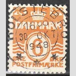 FRIM�RKER DANMARK | 1940 - AFA 254 - B�lgelinie 6 �re orangegul - Lux Stemplet Holstebro