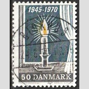 FRIM�RKER DANMARK | 1970 - AFA 496 - Danmark bes�ttelses oph�r 25 �r - 50 �re brun/gul/gr� - Pragt Stemplet Blokhus