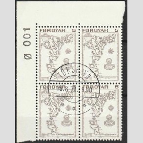 FRIMRKER FRERNE | 1975 | AFA 1 | Brugsudgave - 5 re brun i 4-blok - Lux Stemplet