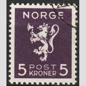 FRIM�RKER NORGE | 1940 - AFA 211 - Ny tegning - 5 kr. dybviolet - Stemplet