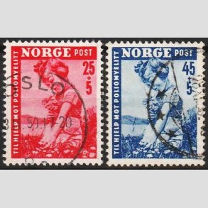 FRIMRKER NORGE | 1950 - AFA 365-66 - Velgrenhedsmrker - i komplet st - Stemplet