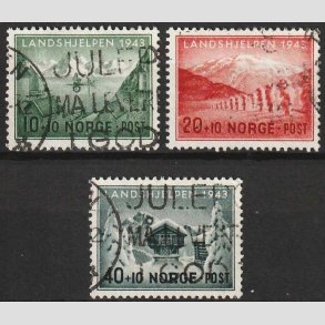 FRIM�RKER NORGE | 1943 - AFA 298-300 - Landshj�lp I. - i komplet s�t - Stemplet