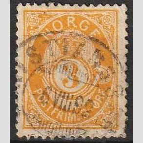 FRIM�RKER NORGE | 1882 - AFA 35 - Uskraveret Posthorn - 3 �re orangegul - Stemplet