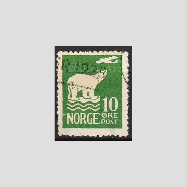 FRIMRKER NORGE | 1925 - AFA 110 - Polflyvning - 10 re grn - Stemplet