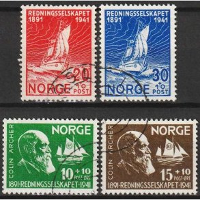 FRIM�RKER NORGE | 1941 - AFA 226-29 - Norsk Selskab/Skibsbrudne. - i komplet s�t - Stemplet