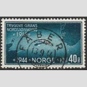 FRIM�RKER NORGE | 1944 - AFA 304 - Tryggve Grans flyvning. - 40 �re preussisk bl� - Lux Stemplet