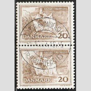 FRIM�RKER DANMARK | 1962 - AFA 411 - M�ns klint - 20 �re gr�brun i par - Pragt Stemplet �ster Br�nderslev