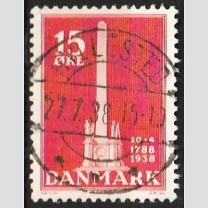 FRIM�RKER DANMARK | 1938 - AFA 244 - Stavnsb�ndet 15 �re r�d - Lux Stemplet Hyllested