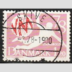 FRIM�RKER DANMARK | 1978 - AFA 651 - WM i h�ndbold - 1,20 Kr. r�d - Pragt Stemplet Skive