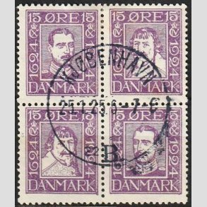 FRIMRKER DANMARK | 1924 - AFA 136-139 - Postjubilum 15 re violet i Fire-blok - Lux Stemplet 