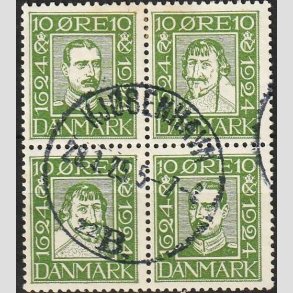 FRIMRKER DANMARK | 1924 - AFA 132-135 - Postjubilum 10 re grn i 4-blok - Stemplet