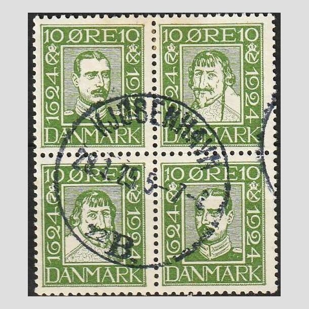 FRIMRKER DANMARK | 1924 - AFA 132-135 - Postjubilum 10 re grn i 4-blok - Stemplet