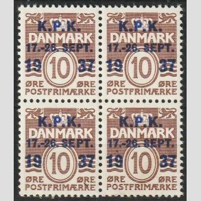 FRIMRKER DANMARK | 1937 - AFA 243+243x - K.P.K i 4-blok med VARIANT i N mrke - Postfrisk