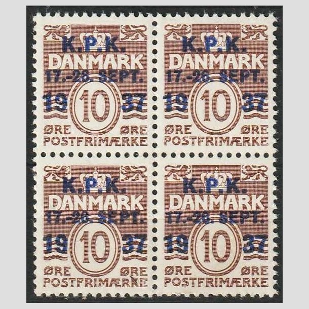 FRIMRKER DANMARK | 1937 - AFA 243+243x - K.P.K i 4-blok med VARIANT i N mrke - Postfrisk