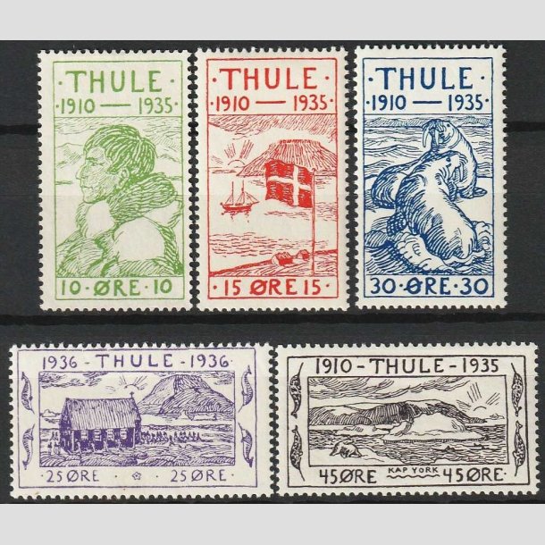 FRIMRKER GRNLAND | 1935-36 - AFA 1-5 - Thule - 10 - 45 re i komplet st - Ubrugt