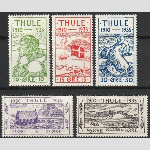 FRIMRKER GRNLAND | 1935-36 - AFA 1-5 - Thule - 10 - 45 re i komplet st - Ubrugt