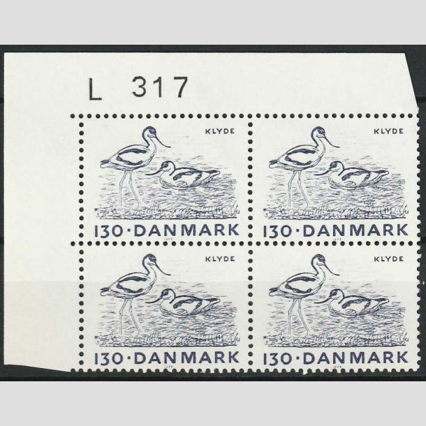 FRIMRKER DANMARK | 1975 - AFA 603 - Truede dyr - 130 re bl i 4-blok med marginalnummer L317 - Postfrisk