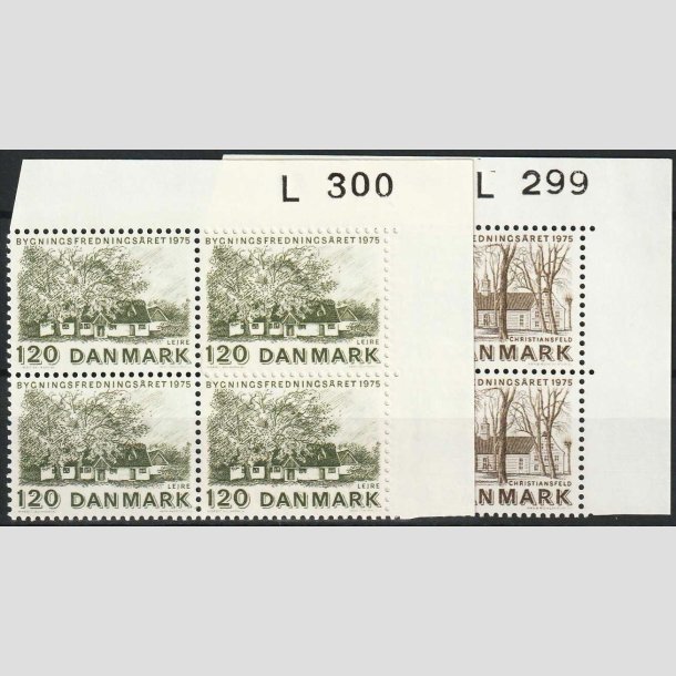FRIMRKER DANMARK | 1975 - AFA 591+592 - Bygningsfredning - 70 + 120 re i vre+nedre 4-blok med marginal - Postfrisk
