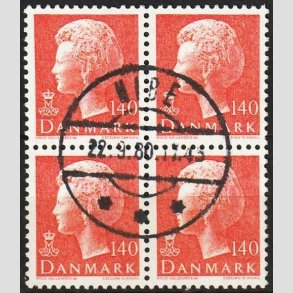 FRIMRKER DANMARK | 1980 - AFA 698 - Dronning Margrethe - 140 re orange i 4-blok - Pragt Stemplet Nibe